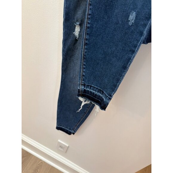 Spanx Womens Distressed Denim Leggings L/G Dark Wash Stretch Fabric Elastic Wais - Picture 2 of 4